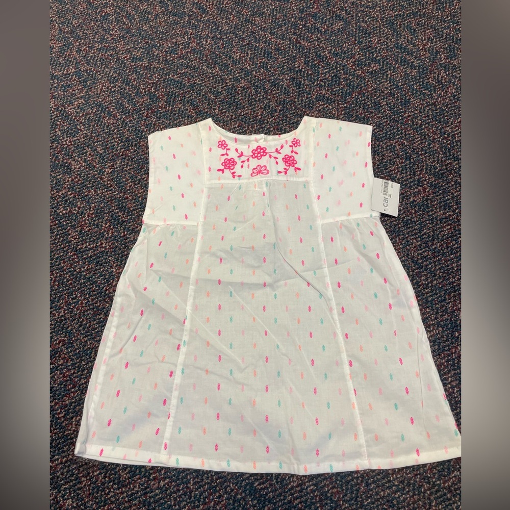 Carter's White Tunic Top with Pink & Aqua Embroidery